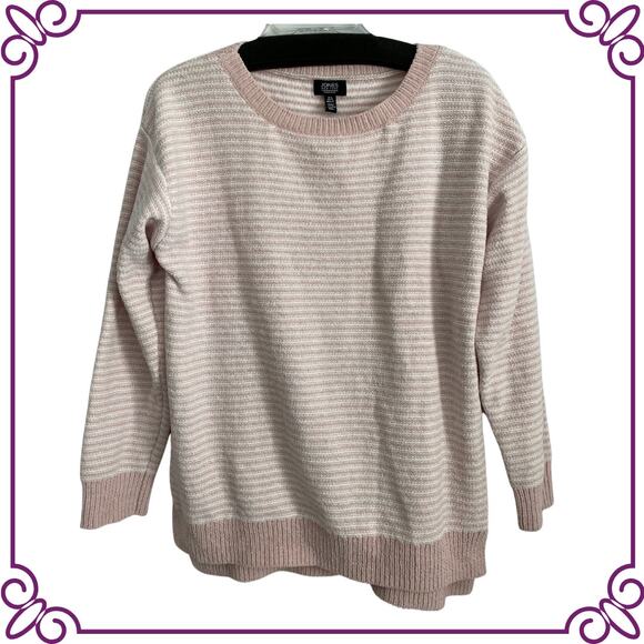 Jones New York Signature Blush Pink & White Striped Tunic Sweater Large - Picture 1 of 6